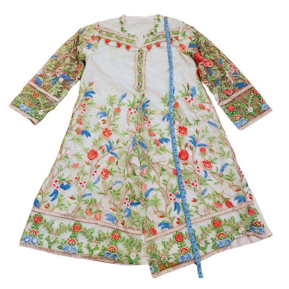 Handmade Embroidered Floral Lace Cotton Midi Dress Medium Large Boho Cottagecore - Picture 10 of 11